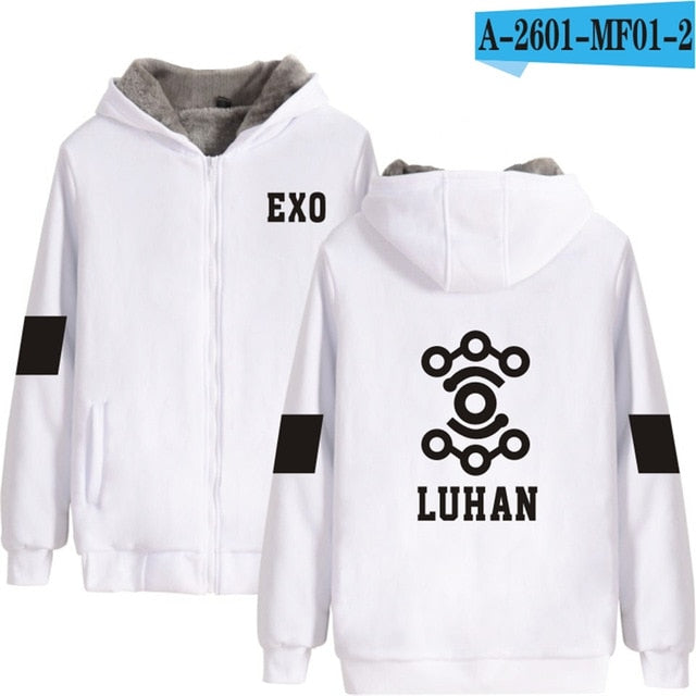 KPOP EXO The Same Style winter hoodie fleece warm Jacket thicken coat long sleeve