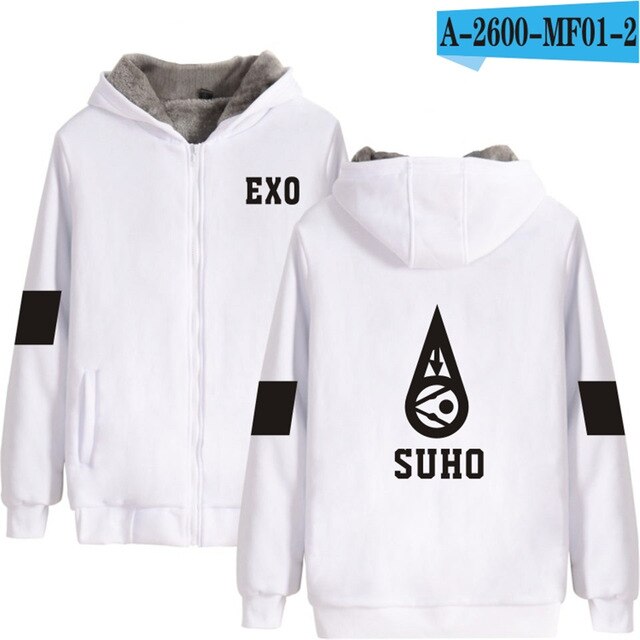 KPOP EXO The Same Style winter hoodie fleece warm Jacket thicken coat long sleeve