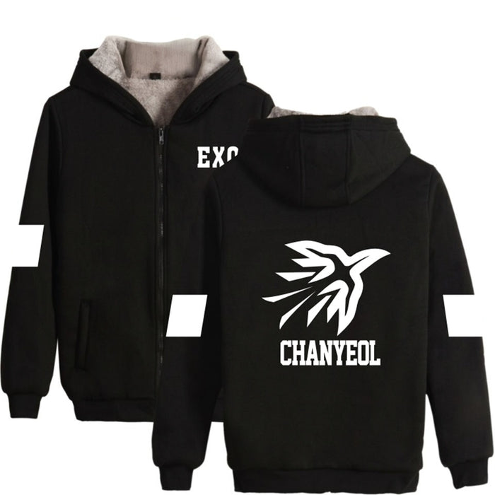 KPOP EXO The Same Style winter hoodie fleece warm Jacket thicken coat long sleeve