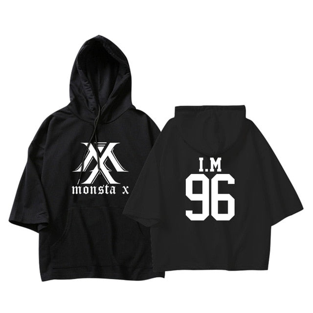 KPOP Korean Hip Hop MONSTA X I.M WONHO MINHYUK Cotton Thin Three Quarter Hoodies Pullovers Hoode Sweatshirts Fans Clothes