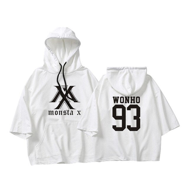 KPOP Korean Hip Hop MONSTA X I.M WONHO MINHYUK Cotton Thin Three Quarter Hoodies Pullovers Hoode Sweatshirts Fans Clothes