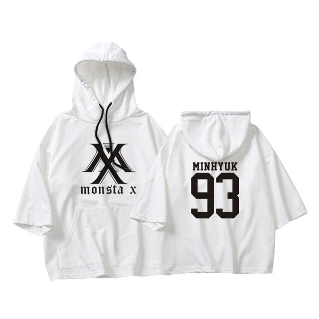 KPOP Korean Hip Hop MONSTA X I.M WONHO MINHYUK Cotton Thin Three Quarter Hoodies Pullovers Hoode Sweatshirts Fans Clothes