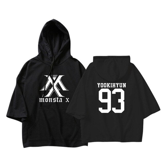 KPOP Korean Hip Hop MONSTA X I.M WONHO MINHYUK Cotton Thin Three Quarter Hoodies Pullovers Hoode Sweatshirts Fans Clothes