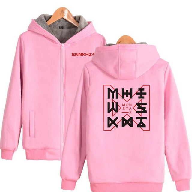 KPOP Monsta X Winter Women Jackets and Coats Korean Fashion K-POP Monsta X Warm Thick Zipper Hooded Sweatshirt K-POP Clothes