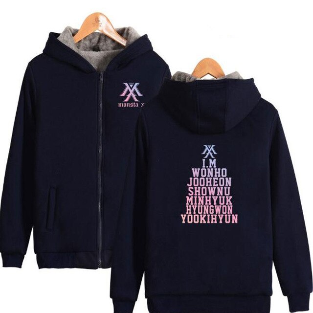 KPOP Monsta X Winter Women Jackets and Coats Korean Fashion K-POP Monsta X Warm Thick Zipper Hooded Sweatshirt K-POP Clothes