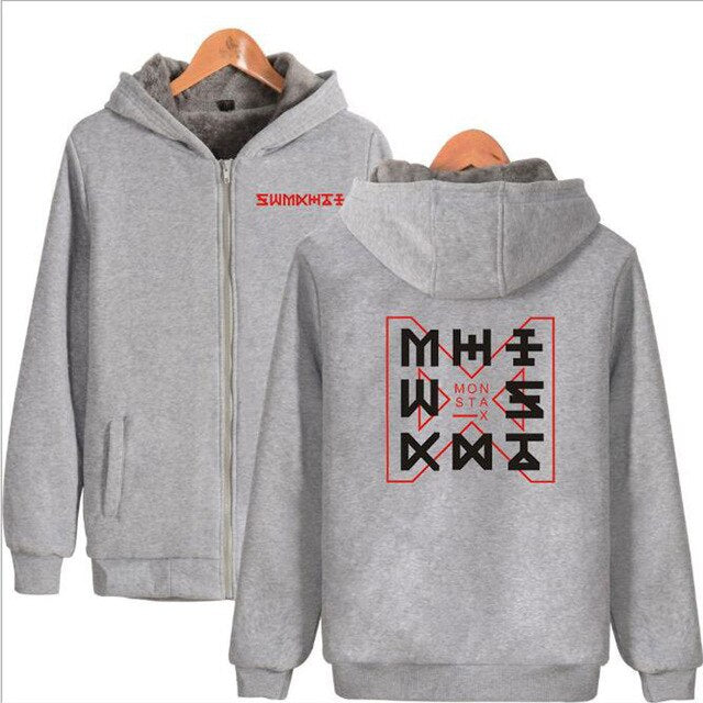 KPOP Monsta X Winter Women Jackets and Coats Korean Fashion K-POP Monsta X Warm Thick Zipper Hooded Sweatshirt K-POP Clothes