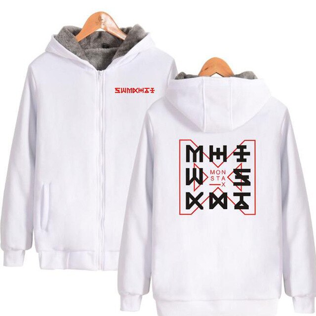 KPOP Monsta X Winter Women Jackets and Coats Korean Fashion K-POP Monsta X Warm Thick Zipper Hooded Sweatshirt K-POP Clothes