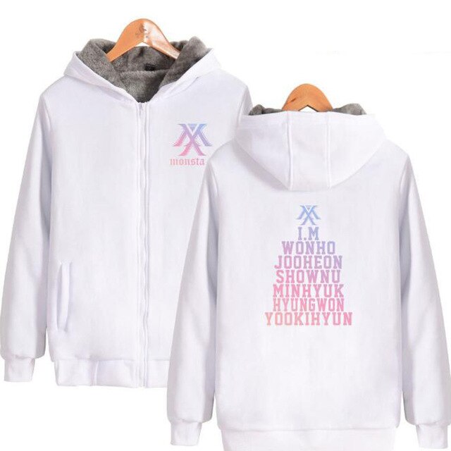KPOP Monsta X Winter Women Jackets and Coats Korean Fashion K-POP Monsta X Warm Thick Zipper Hooded Sweatshirt K-POP Clothes