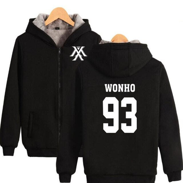 KPOP Monsta X Winter Women Jackets and Coats Korean Fashion K-POP Monsta X Warm Thick Zipper Hooded Sweatshirt K-POP Clothes