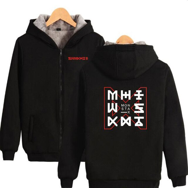 KPOP Monsta X Winter Women Jackets and Coats Korean Fashion K-POP Monsta X Warm Thick Zipper Hooded Sweatshirt K-POP Clothes