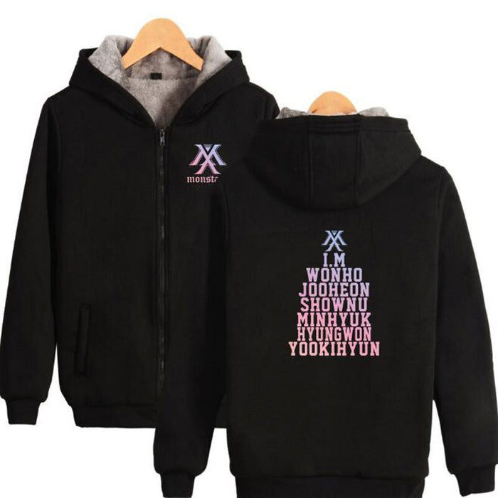 KPOP Monsta X Winter Women Jackets and Coats Korean Fashion K-POP Monsta X Warm Thick Zipper Hooded Sweatshirt K-POP Clothes