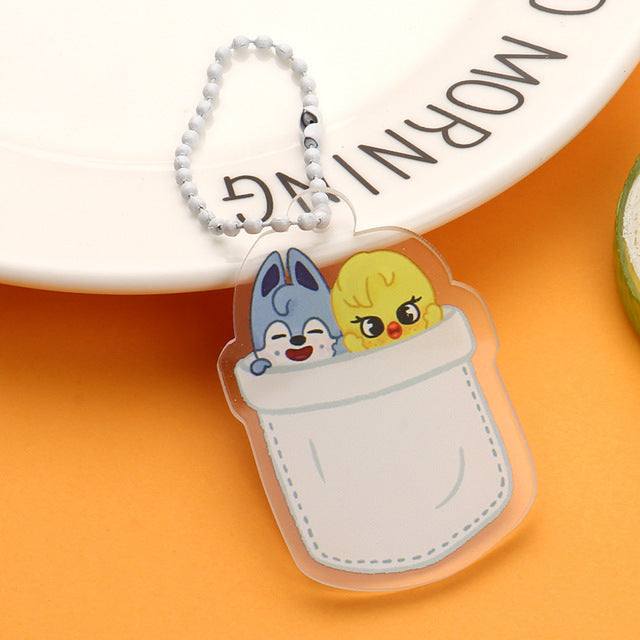 KPOP Stray Kids Cartoon Keychain for Women Men StrayKids Fashion Acrylic Key Ring Holder