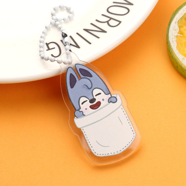 KPOP Stray Kids Cartoon Keychain for Women Men StrayKids Fashion Acrylic Key Ring Holder
