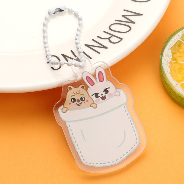 KPOP Stray Kids Cartoon Keychain for Women Men StrayKids Fashion Acrylic Key Ring Holder