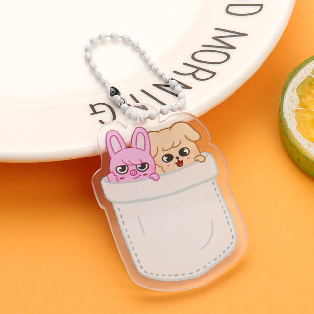 KPOP Stray Kids Cartoon Keychain for Women Men StrayKids Fashion Acrylic Key Ring Holder
