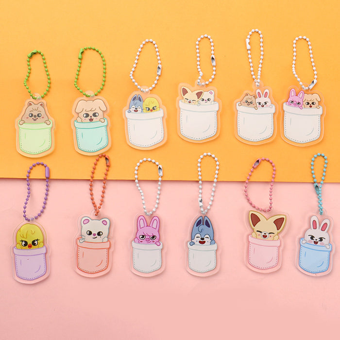 KPOP Stray Kids Cartoon Keychain for Women Men StrayKids Fashion Acrylic Key Ring Holder