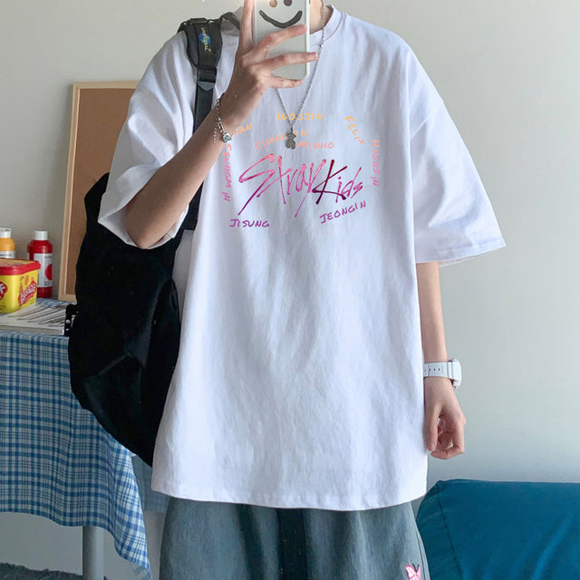 KPOP Stray Kids Singer T Shirt Men Fashion Streetwear StrayKids Letter Graphic Summer Y2K Oversize O-neck Short Sleeve