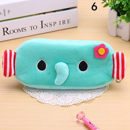 Kawaii Cartoon Pencil Case Plush Cute Handle Pencilcase School Supplies Pencil Bag for Boy Girl Stationery Pouch