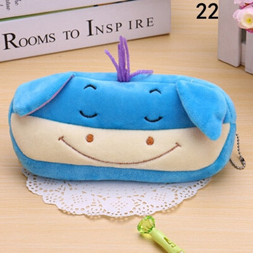 Kawaii Cartoon Pencil Case Plush Cute Handle Pencilcase School Supplies Pencil Bag for Boy Girl Stationery Pouch
