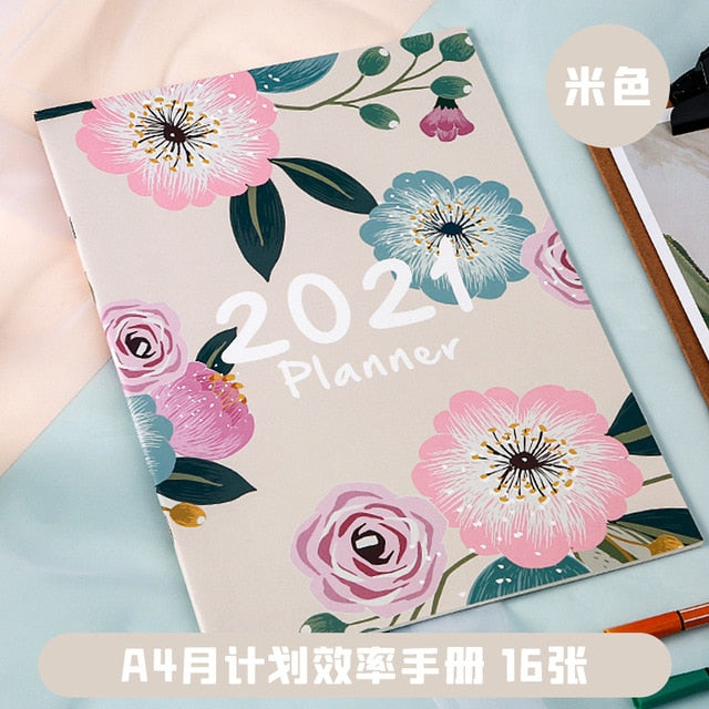2021 A4 Monthly Plan Notebook Organizer 365 Days Journals DIY Planner Weekly Notepad Kpop Stationery Gift