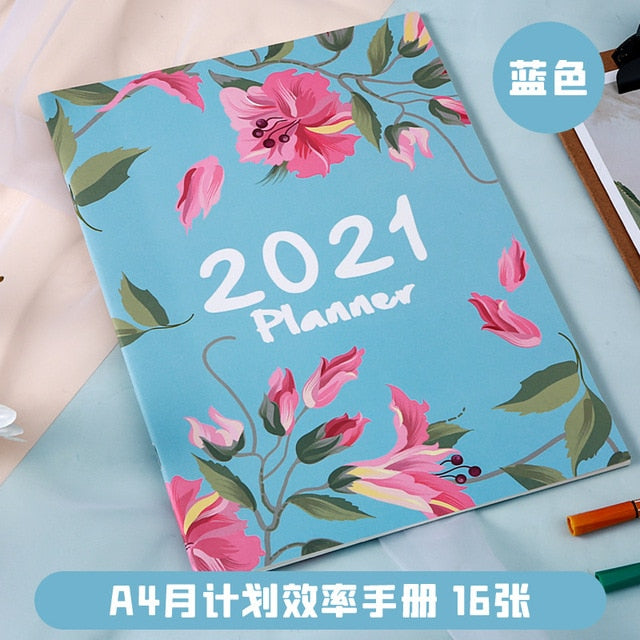 2021 A4 Monthly Plan Notebook Organizer 365 Days Journals DIY Planner Weekly Notepad Kpop Stationery Gift