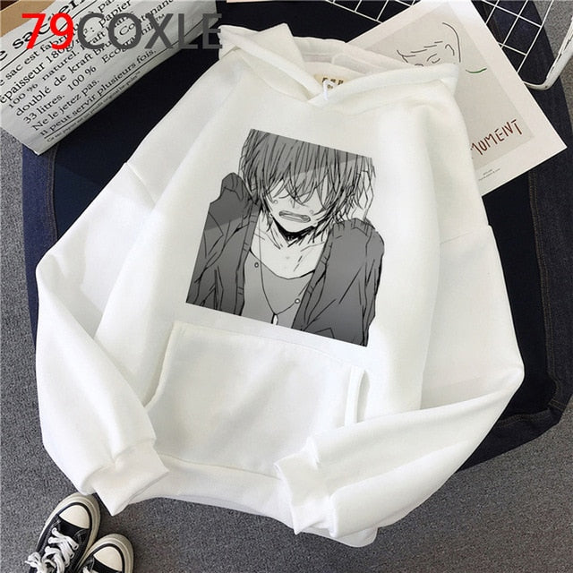 Kawaii Japanese Anime Hoodies Tearful Girl Graphic Hoodie Funny Sad Girl Streetwear Winter  Unisex Sweatshirt Female