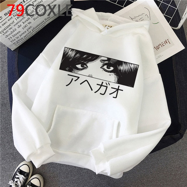 Kawaii Japanese Anime Hoodies Tearful Girl Graphic Hoodie Funny Sad Girl Streetwear Winter  Unisex Sweatshirt Female