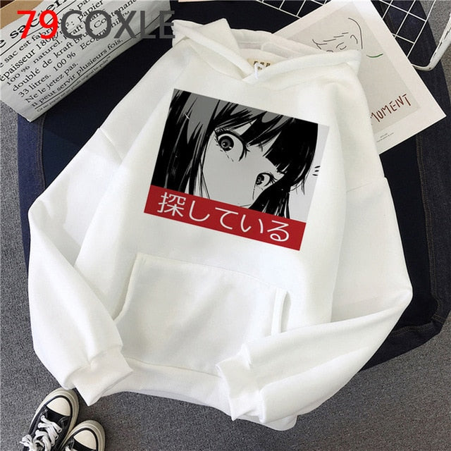 Kawaii Japanese Anime Hoodies Tearful Girl Graphic Hoodie Funny Sad Girl Streetwear Winter  Unisex Sweatshirt Female