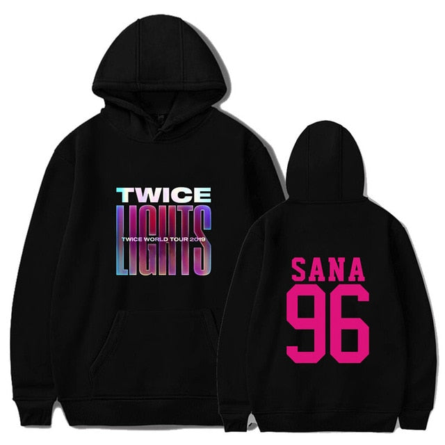 Korean Kpop TWICE World Tour TWICELIGHTS MOMO TZUYU NAYEON Print Hooded Sweatshirt