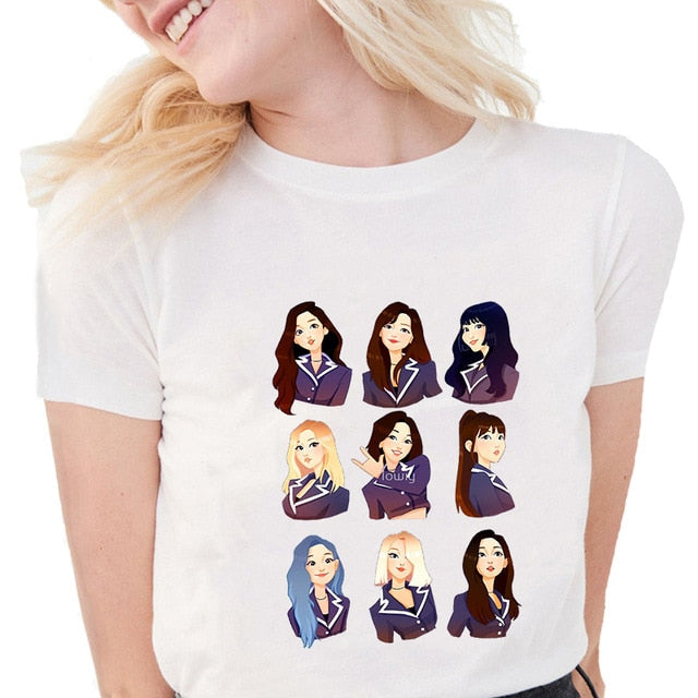 Korean Twice  Graphic  Print Female T-shirt