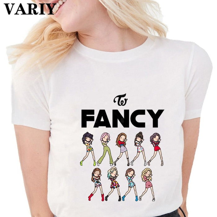 Korean Twice  Graphic  Print Female T-shirt