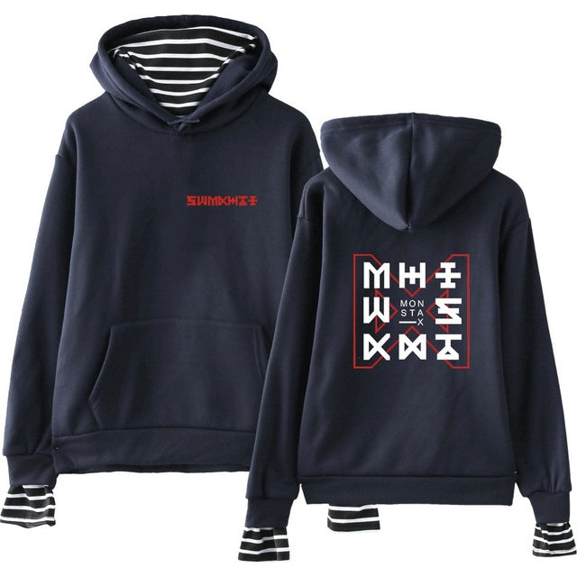 Kpop Monsta X Women Men Fake Two Piece Sweatshirt Female  Pullover  Sudadera - Kpopshop