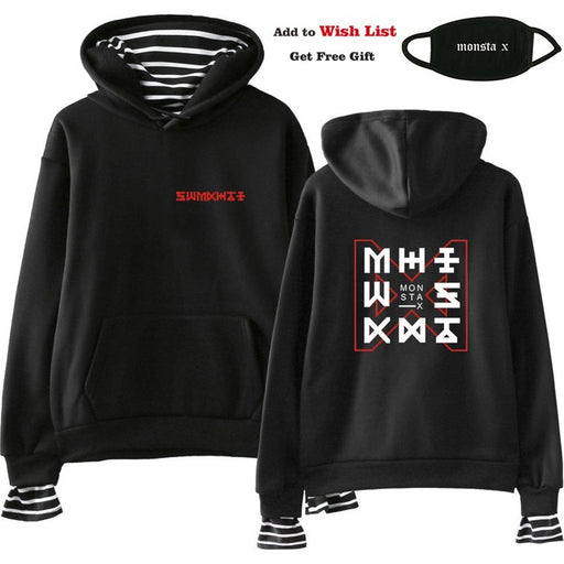 Kpop Monsta X Women Men Fake Two Piece Sweatshirt Female  Pullover  Sudadera - Kpopshop