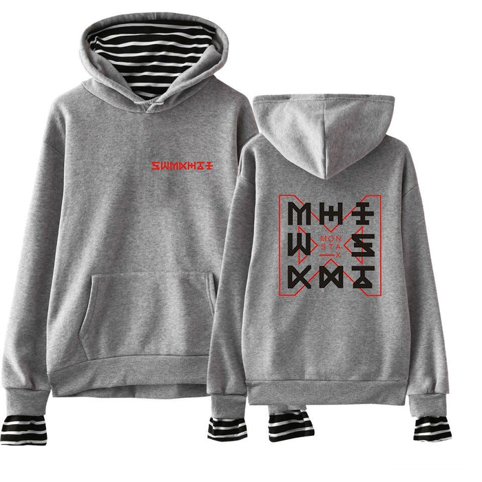 Kpop Monsta X Women Men Fake Two Piece Sweatshirt Female  Pullover  Sudadera - Kpopshop