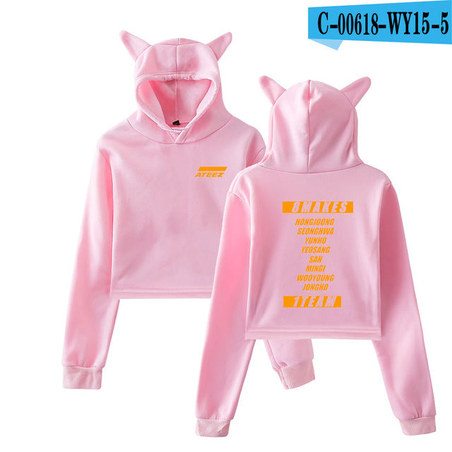 Kpop ATEEZ Cat Crop TopSweaSexy  Hongjoong Seonghwa Yunho Yeosang San Mingi Wooyoung Jongho - Kpopshop