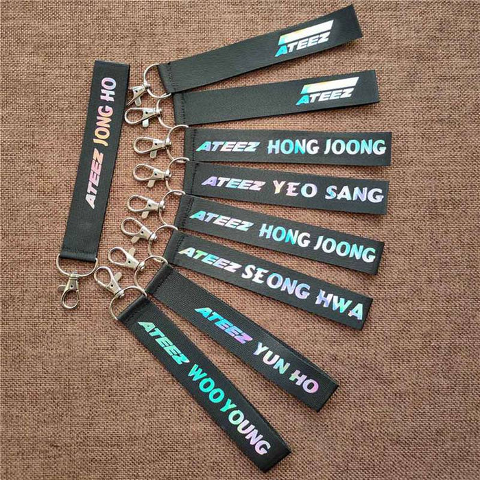Kpop ATEEZ Member Laser Lanyard Keychain Mobile Phone Hang Rope Key Chains Keyring Kpop ATEEZ Pendant High Quality New Arrivals