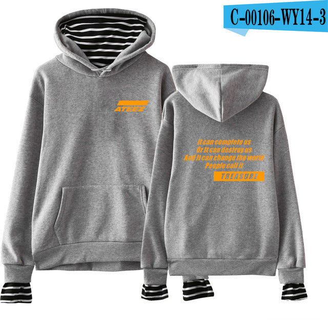 Kpop ATEEZ Fake Two Pieces Women Sweatshirt tshirts Hongjoong Seonghwa Yunho Yeosang San Mingi Wooyoung Jongho - Kpopshop