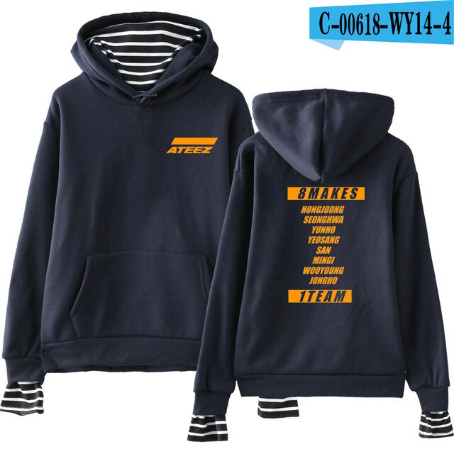 Kpop ATEEZ Fake Two Pieces Women Sweatshirt tshirts Hongjoong Seonghwa Yunho Yeosang San Mingi Wooyoung Jongho - Kpopshop