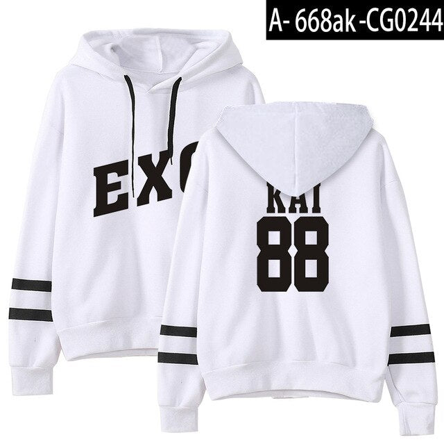 Kpop EXO Hoodies Women Casual Tracksuit Loose Hoodie Sweatshirt Number Printed Korean Loose Sweatshirts Soft Simple