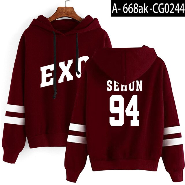 Kpop EXO Hoodies Women Casual Tracksuit Loose Hoodie Sweatshirt Number Printed Korean Loose Sweatshirts Soft Simple