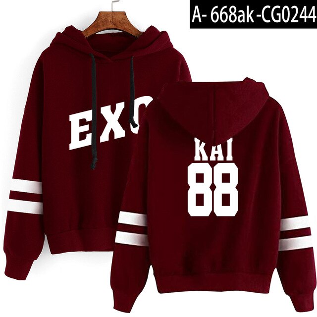 Kpop EXO Hoodies Women Casual Tracksuit Loose Hoodie Sweatshirt Number Printed Korean Loose Sweatshirts Soft Simple