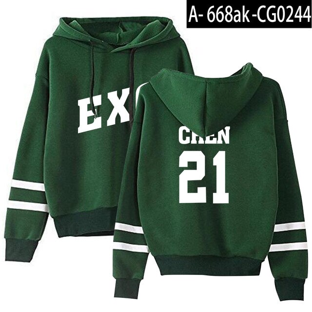 Kpop EXO Hoodies Women Casual Tracksuit Loose Hoodie Sweatshirt Number Printed Korean Loose Sweatshirts Soft Simple
