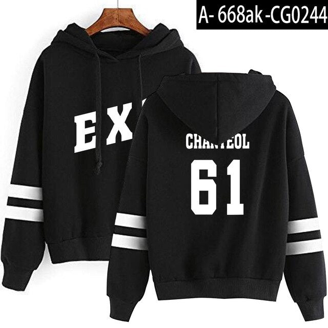Kpop EXO Hoodies Women Casual Tracksuit Loose Hoodie Sweatshirt Number Printed Korean Loose Sweatshirts Soft Simple