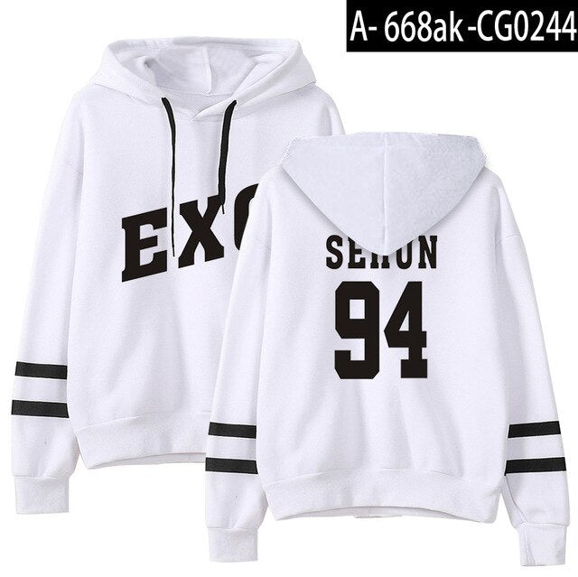 Kpop EXO Hoodies Women Casual Tracksuit Loose Hoodie Sweatshirt Number Printed Korean Loose Sweatshirts Soft Simple