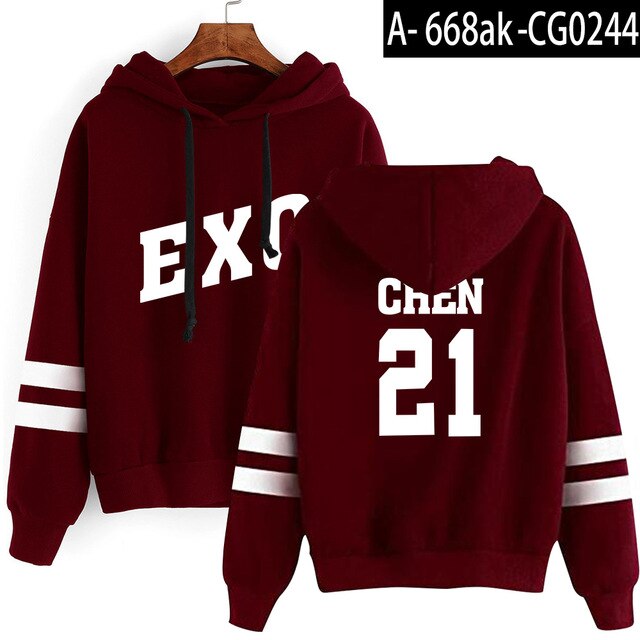 Kpop EXO Hoodies Women Casual Tracksuit Loose Hoodie Sweatshirt Number Printed Korean Loose Sweatshirts Soft Simple