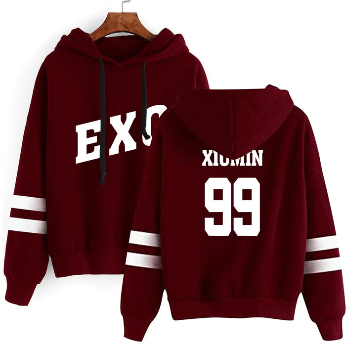 Kpop EXO Hoodies Women Casual Tracksuit Loose Hoodie Sweatshirt Number Printed Korean Loose Sweatshirts Soft Simple