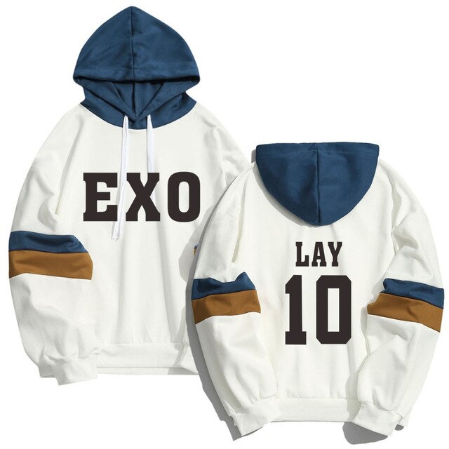 Kpop EXO Member Name Print Sweatshirt Men Women Streetwear Patchwork Hoodies K-pop XIUMIN LUHAN CHANYEOL Pullover Clothes