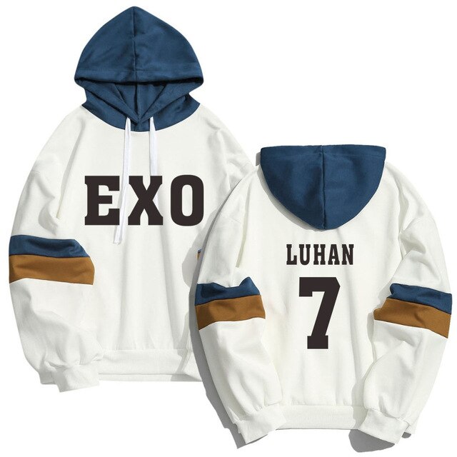 Kpop EXO Member Name Print Sweatshirt Men Women Streetwear Patchwork Hoodies K-pop XIUMIN LUHAN CHANYEOL Pullover Clothes