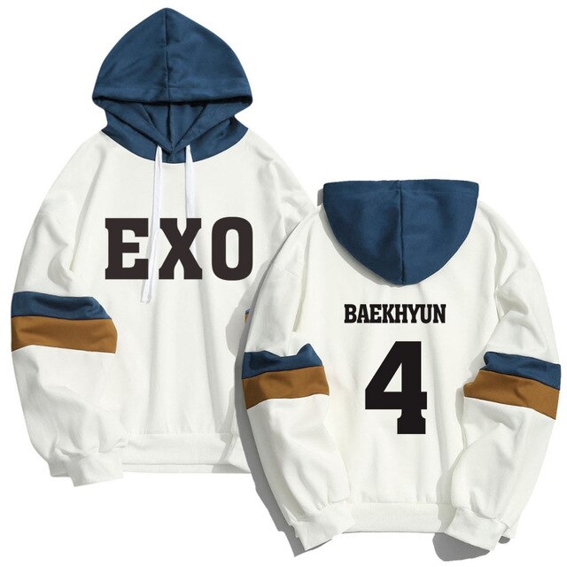 Kpop EXO Member Name Print Sweatshirt Men Women Streetwear Patchwork Hoodies K-pop XIUMIN LUHAN CHANYEOL Pullover Clothes