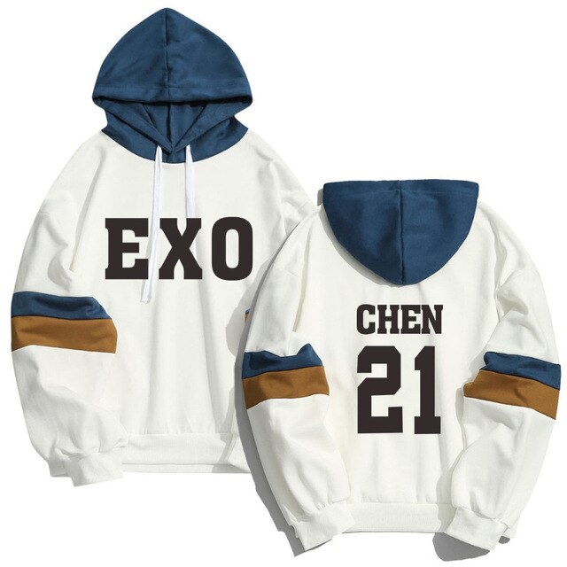 Kpop EXO Member Name Print Sweatshirt Men Women Streetwear Patchwork Hoodies K-pop XIUMIN LUHAN CHANYEOL Pullover Clothes